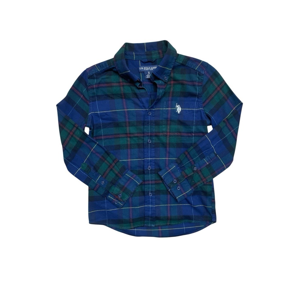 U.S. Polo Assn. Boys Blue Plaid Long Sleeve Button Down Shirt Medium 8 - Picture 4 of 9
